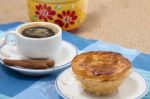 Expresso Coffee And Egg Custard Pastry Stock Photo