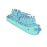 Gin Bottles On Barge Boat Drawing Stock Photo