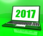 Two Thousand And Seventeen On Laptop Shows Year 2017 Stock Photo