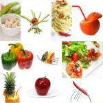 Organic Vegetarian Vegan Food Collage  Bright Mood Stock Photo