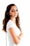 Side Pose Of Female With Headphone Stock Photo