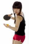 Lady Serving Pingpong Stock Photo