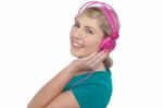 Blonde Teen Listening To Music Stock Photo