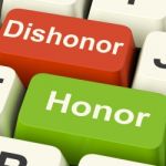 Dishonor Honor Keys Shows Integrity And Morals Stock Photo