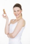 Woman Holding A Fruit Bar Stock Photo