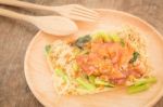 Wheat Noodles With Barbecued Red Pork Stock Photo