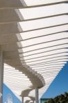 Modern Pergola In The Harbour Area Of Malaga Stock Photo