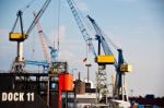 Massive Dry-dock In Hamburg Harbor, Germany Stock Photo