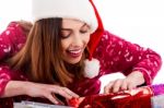 Lady Searching Into Gift Bag Stock Photo