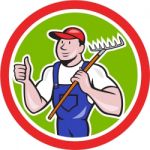 Gardener Farmer Holding Rake Thumbs Up Cartoon Stock Photo