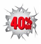 Sale 40% Percent On Hole Cracked White Wall Stock Photo