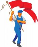 Worker Marching Flag Bearer Wpa Stock Photo