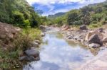 E Landscape View At The River With The Mountains At The Background Near Guangololo In Honduras Stock Photo