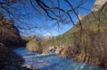 Autumn Landscape In Ordesa National Park, Pyrenees, Huesca, Arag Stock Photo