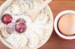 Granola With Fruits On Work Station Stock Photo