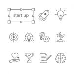 Thin Line Icons Set, Start Up Stock Photo