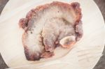 Pork Steak On Wooden Plate Stock Photo