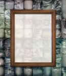 Wooden Picture Frame On Collage Jeans Stock Photo