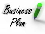 Business Plan With Pencil Displays Written Strategy Vision And G Stock Photo