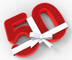 Number Fifty With Ribbon Means Happiness And Celebrations Stock Photo