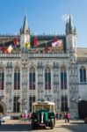 Old Bus In Market Square Bruges Stock Photo