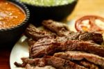 Beef Fajitas With Sauces Stock Photo