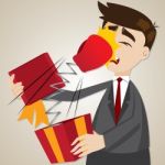 Cartoon Businessman With Surprise Gift Box Stock Photo