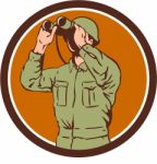 World War Two American Soldier Binoculars Retro Circle Stock Photo