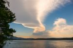 Unusual Cloud Formation Over Lake Garten Stock Photo