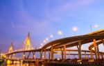 Bhumibol Bridge Under Twilight, Bangkok, Thailand Stock Photo