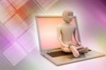 3d Man In Meditation With Laptop Stock Photo