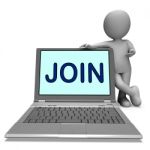 Join On Laptop Shows Enlist Membership Or Volunteer Online Stock Photo