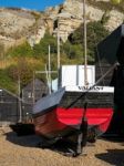 Fishermen's Sheds And Boat  In Hastings Stock Photo