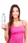 Woman Holding Bottle Of Water Stock Photo