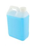 Upper Side Plastic Gallon With Blue Liquid On White Background Stock Photo