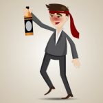 Cartoon Drunk Businessman With Alcohol Bottle Stock Photo