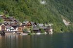 View Of Hallstatt From Hallstatt Lake Stock Photo