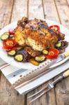 Roasted Chicken With Vegetables Stock Photo