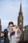 Attractive Young Couple Making Selfie Stock Photo