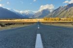 Straight Empty Highway Leading Into Aoraki-mount Cook Stock Photo