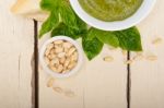 Italian Basil Pesto Sauce Ingredients Stock Photo