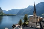 View Of The Evangelical Parish Church In Hallstatt Stock Photo