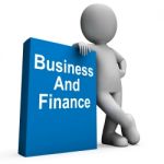 Character With Business And Finance Book Shows Businesses Financ Stock Photo