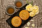 Chinese Moon Cake With Tea Stock Photo