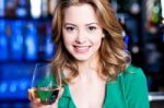 Attractive Young Girl Drinking Wine Stock Photo