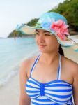 Girl On The Beach At Similan Island, Thailand Stock Photo