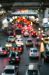 Abstract Blur Traffic And Car Lights Bokeh In Rush Hour Backgrou Stock Photo