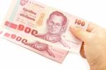 Hundred Baht Banknotes Thailand Stock Photo