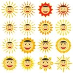 Smiling Sun Icon Set.  Illustration Stock Photo