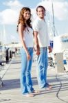 Romantic Couple On Boardwalk Stock Photo